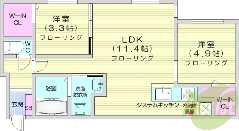 2ＬＤＫ、エアコン、都市ガス、システムキッチン