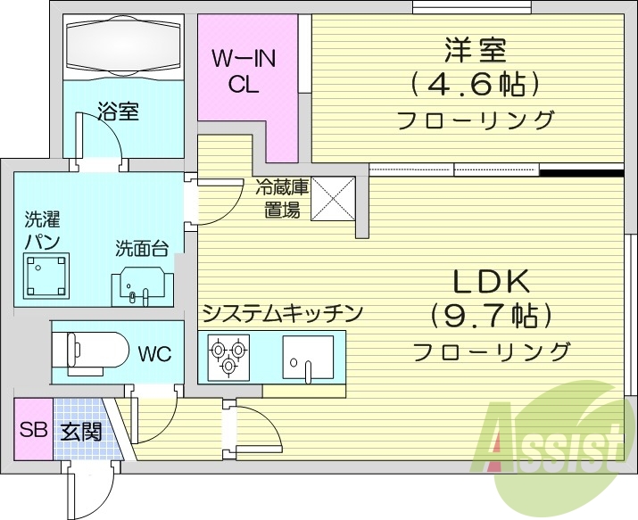 1LDK、システムキッチン、エアコン、独立洗面台