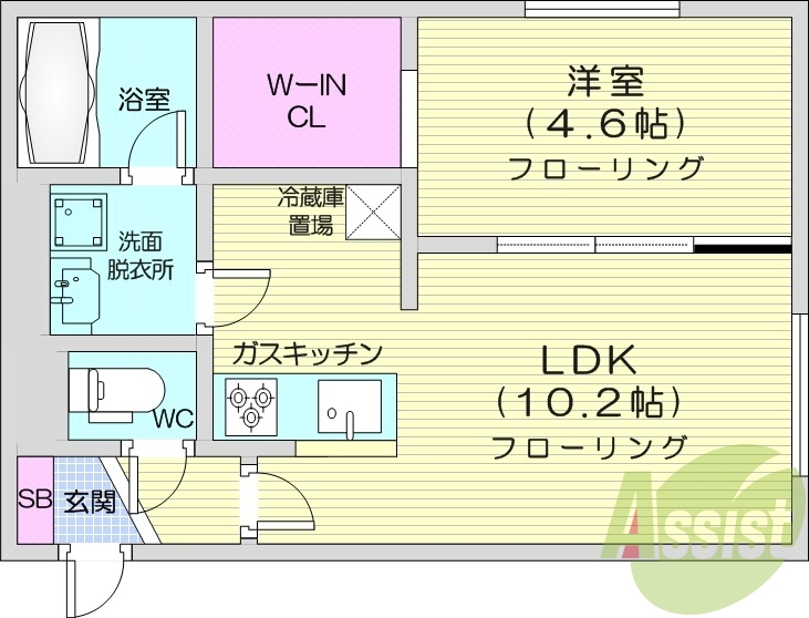 1LDK、システムキッチン、エアコン、独立洗面台