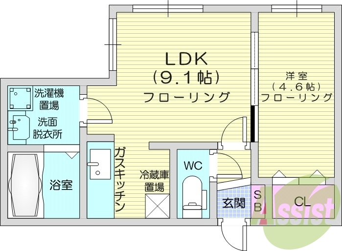 1LDK、都市ガス、エアコン、ネット無料