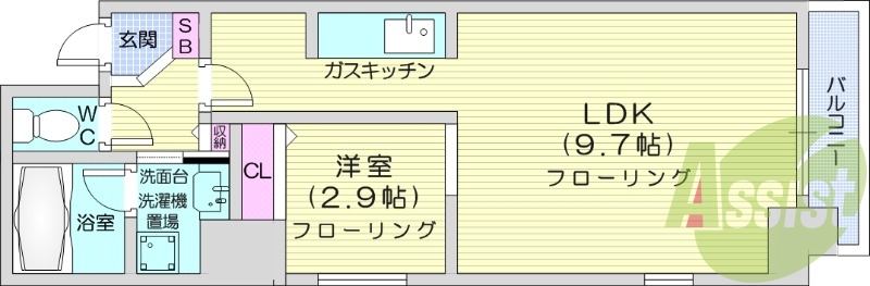 1LDK、エアコン、灯油暖房、オートロック