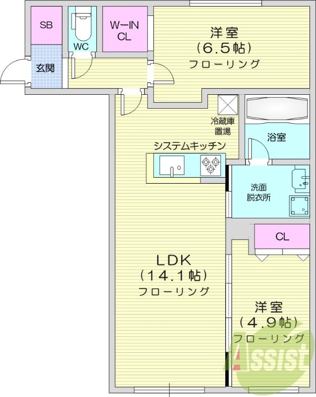 2LDK、エアコン、ペット可、システムキッチン