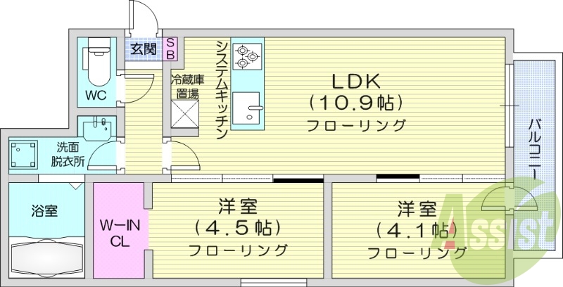 2LDK、エアコン、都市ガス、ウォークインクローゼット