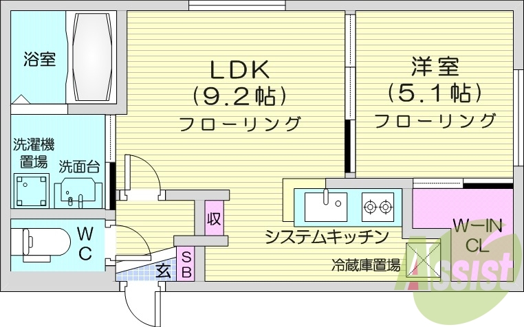 1LDK、都市ガス、エアコン、ガス暖房、オートロック