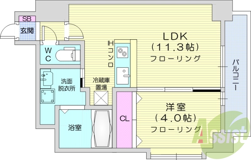 1LDK、角部屋、オートロック、ネット無料