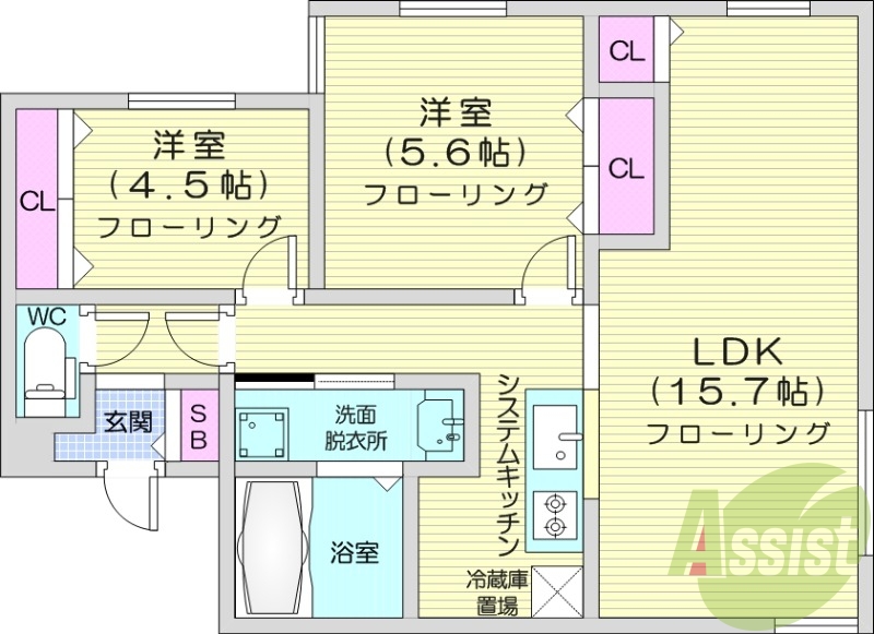 2LDK、エアコン、ガスリミット採用、オートロック