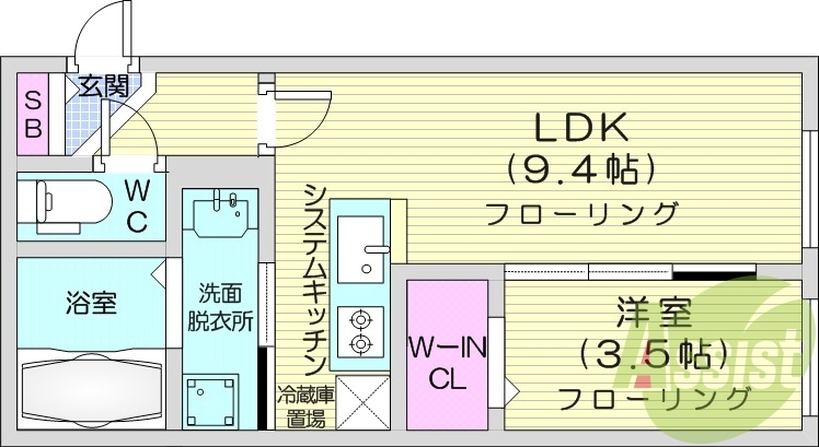 1LDK、エアコン、ガスリミット採用、オートロック