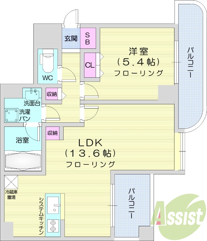 1LDK、エアコン、灯油暖房、バルコニー