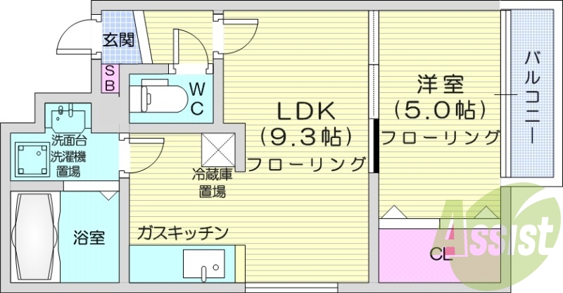 1LDK、エアコン、洗髪洗面化粧台、TVモニターホン