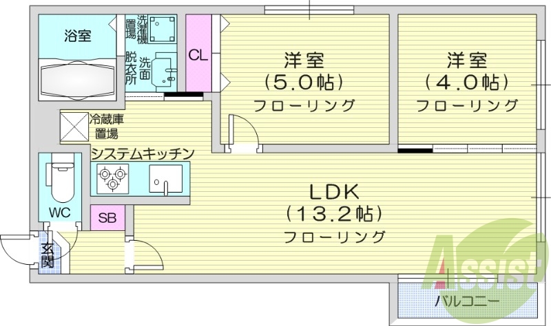 2LDK、エアコン、ネット無料、独立洗面台、灯油暖房