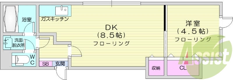 1DK、浴室乾燥機、ネット無料、シャワートイレ