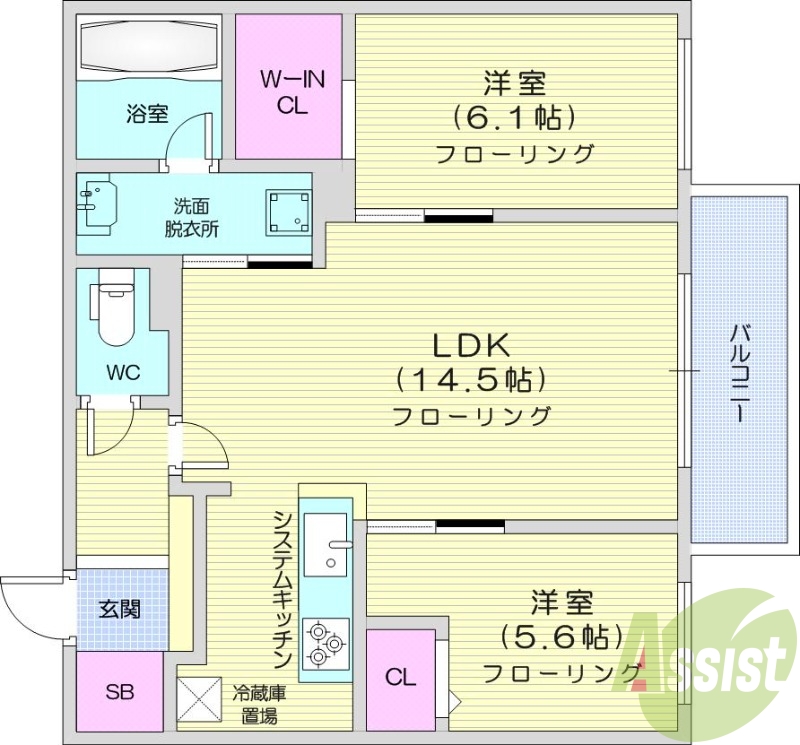 2LDK、エアコン、ペット可、システムキッチン