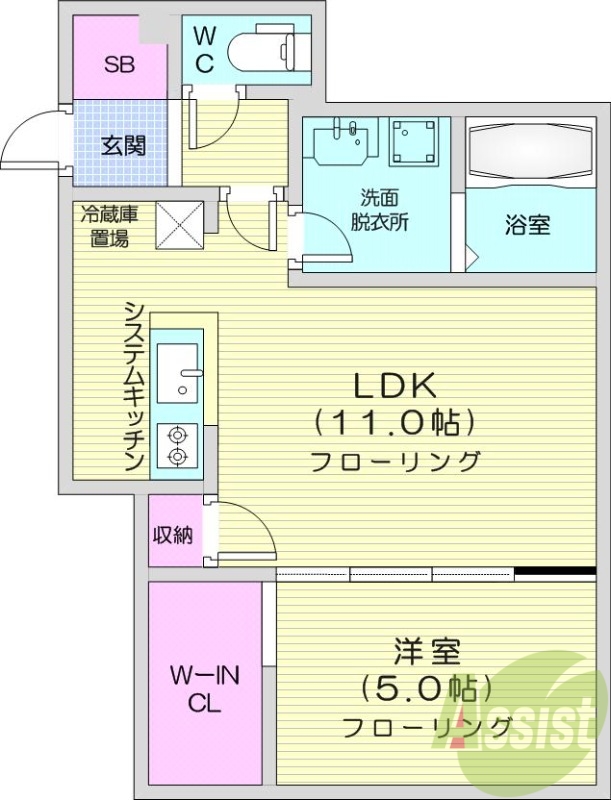 1LDK、エアコン、ペット可、システムキッチン