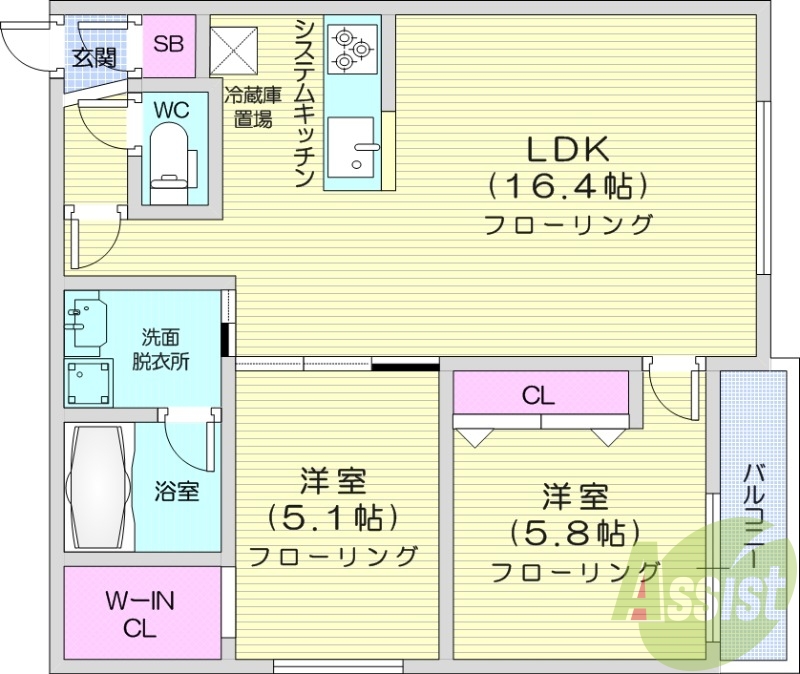 2LDK、エアコン、ペット可、システムキッチン