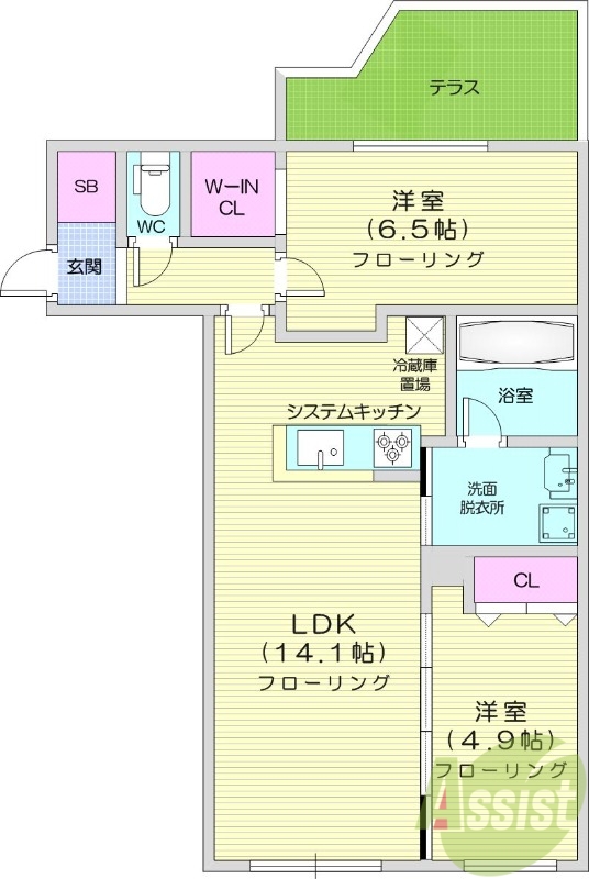 2LDK、エアコン、ペット可、システムキッチン