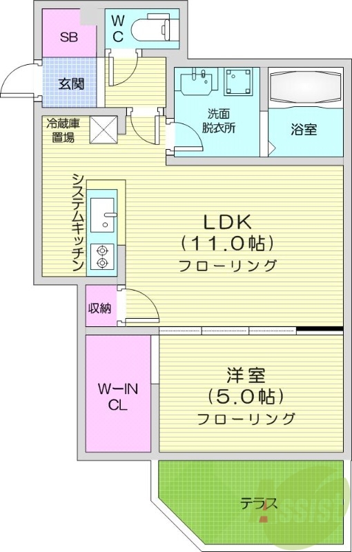 1LDK、エアコン、ペット可、システムキッチン