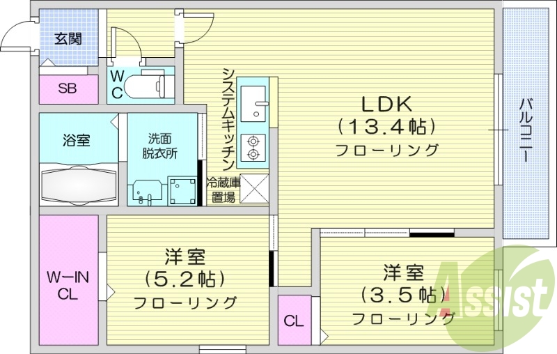 2LDK、エアコン、ペット可、システムキッチン