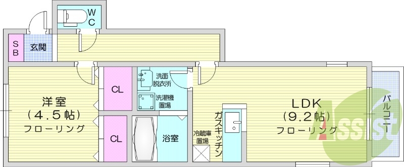 1LDK、オートロック、都市ガス、光ファイバー