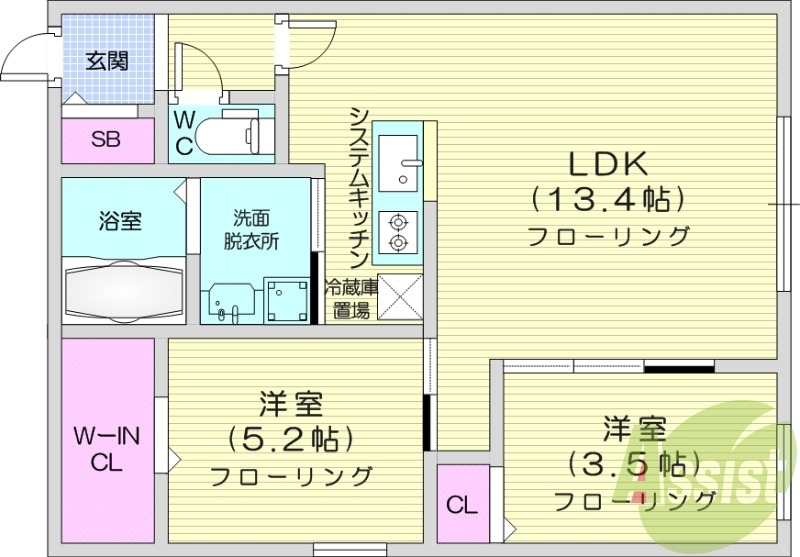 2LDK、エアコン、ペット可、システムキッチン