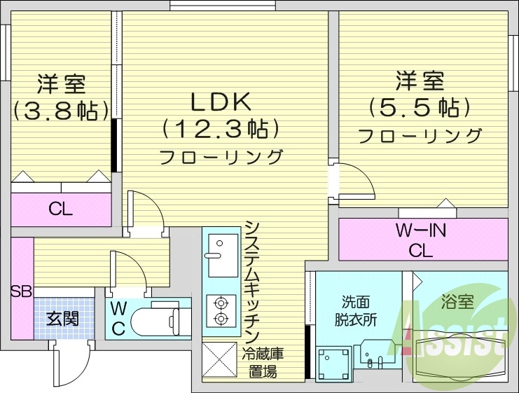2LDK、エアコン、ペット可、システムキッチン