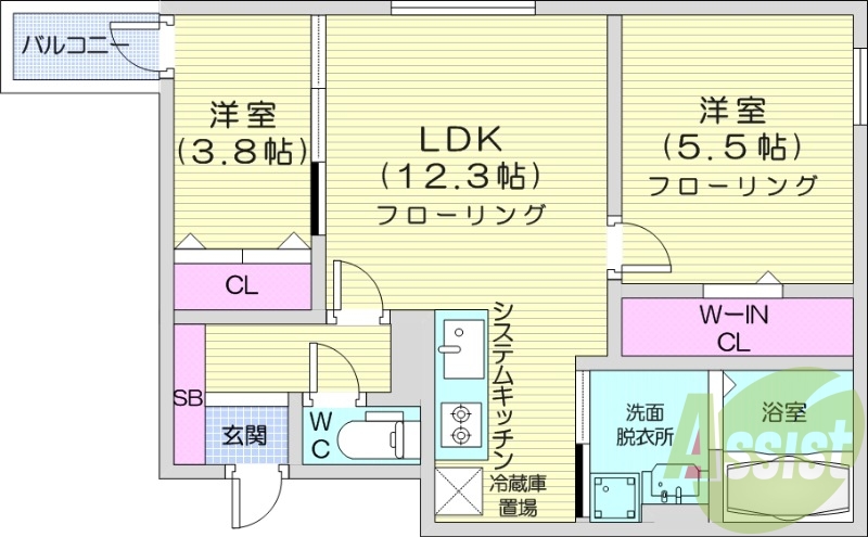 2LDK、エアコン、ペット可、システムキッチン