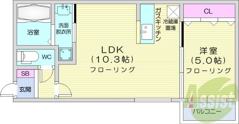 1LDK、浴室乾燥機、都市ガス、オートロック、ネット無料