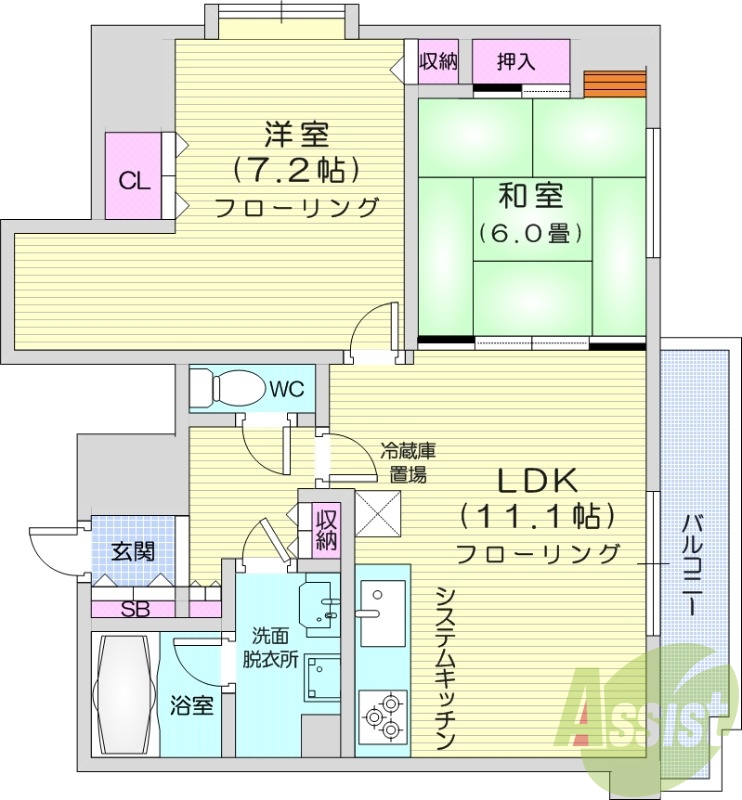 2LDK、収納、宅配BOX、灯油暖房、