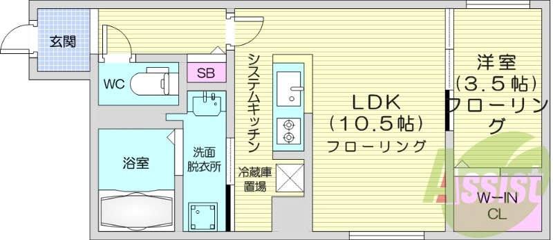 1LDK、都市ガス、エアコン、ネット無料、エレベーター