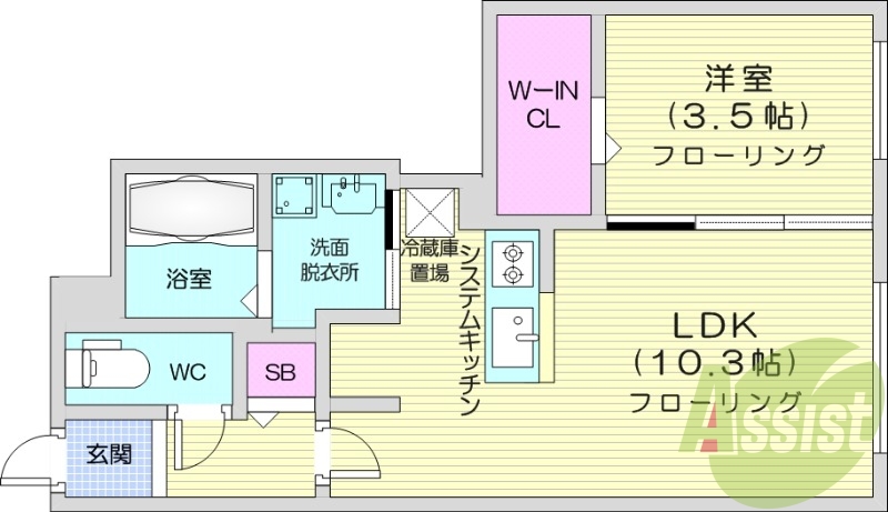 1LDK、都市ガス、エアコン、ネット無料、エレベーター