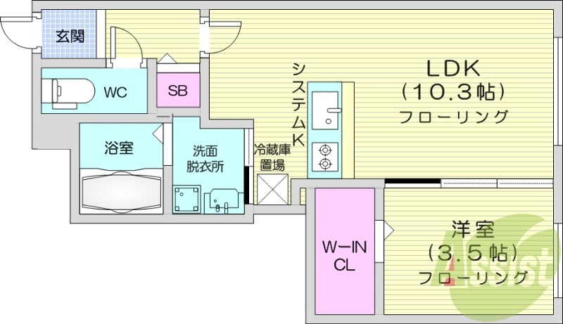 1LDK、都市ガス、エアコン、ネット無料、エレベーター