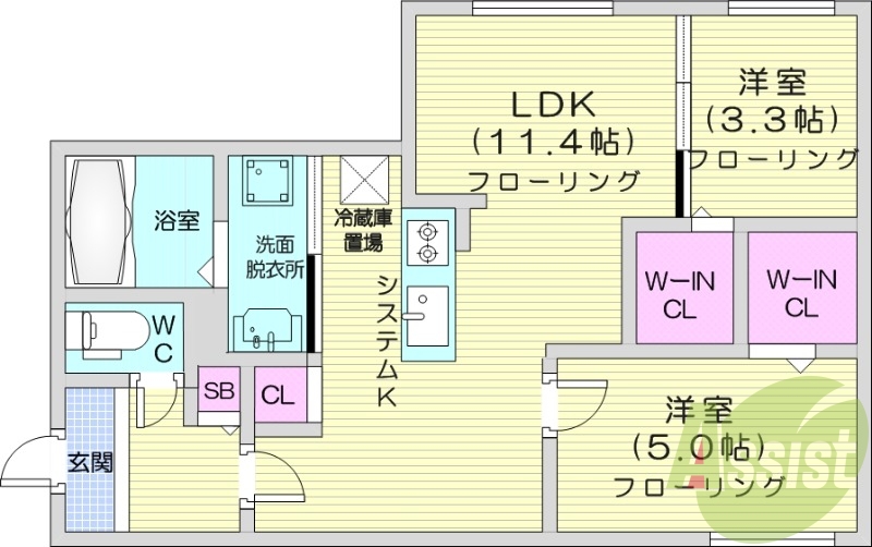 2LDK、都市ガス、エアコン、ネット無料、エレベーター