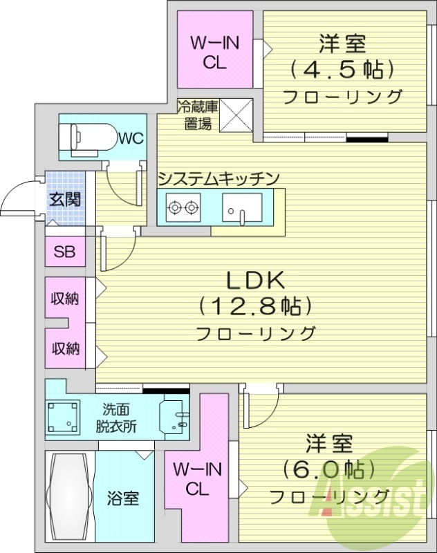 2LDK、都市ガス、エアコン、ネット無料、エレベーター