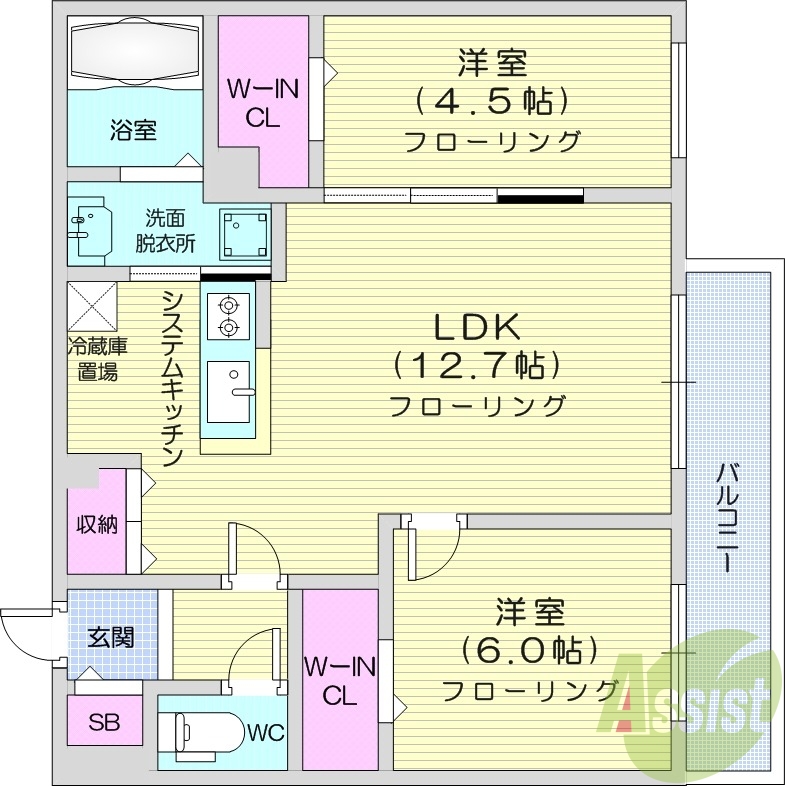 2LDK、都市ガス、エアコン、ネット無料、エレベーター