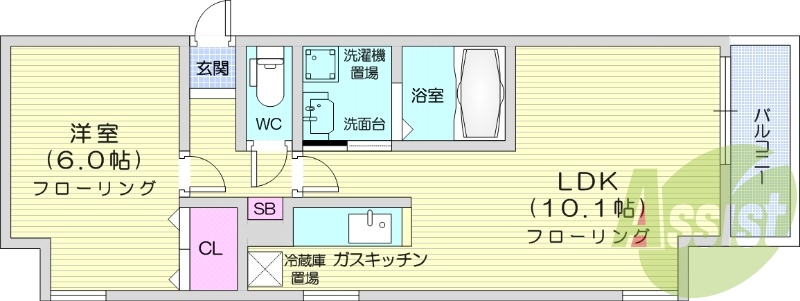 1LDK、バストイレ別、オートロック、エアコン