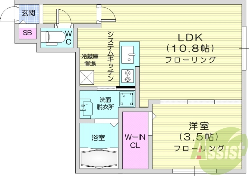 1LDK、都市ガス、エアコン、ネット無料、エレベーター