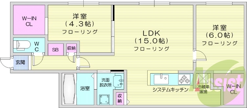 2ＬＤＫ、エアコン、都市ガス、システムキッチン