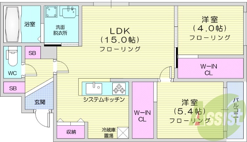 2ＬＤＫ、エアコン、都市ガス、システムキッチン