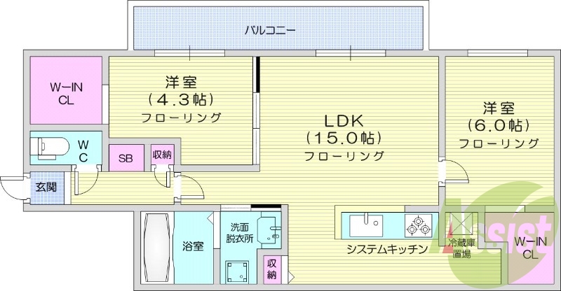 2ＬＤＫ、エアコン、都市ガス、システムキッチン