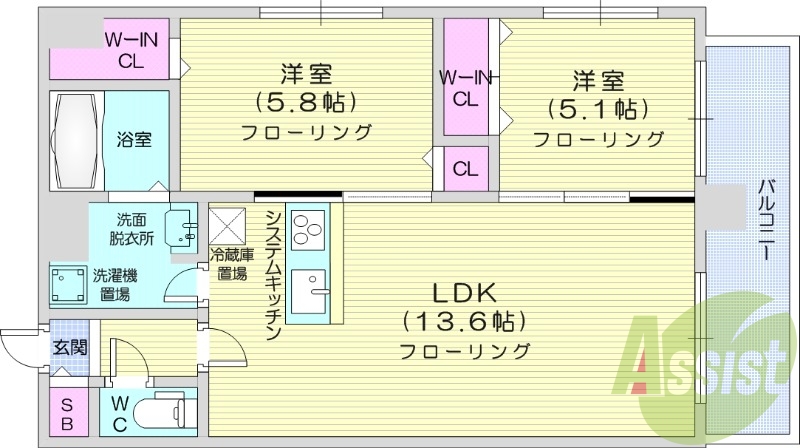 2LDK、オール電化、オートロック、最上階、角部屋、エアコン