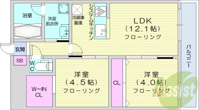 2LDK、エアコン、都市ガス、ペット飼育可能