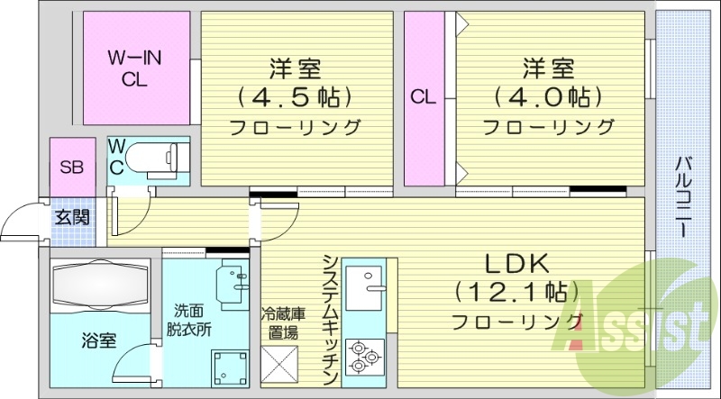 2LDK、エアコン、都市ガス、ペット飼育可能
