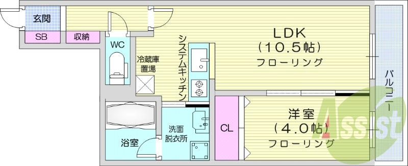1LDK、エアコン、都市ガス、ペット飼育可能