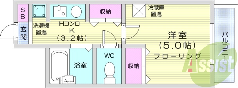 1K、エアコン、都市ガス、ネット無料、IHコンロ