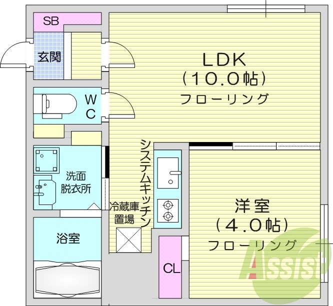 1LDK、エアコン、システムキッチン、ネット無料