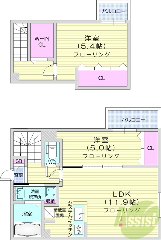 2LDK、エアコン、都市ガス、ペット飼育可能