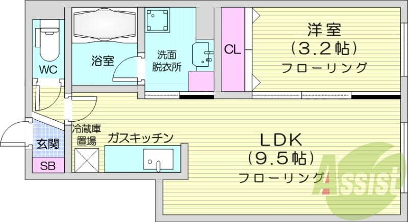 1LDK、エアコン、オートロック、独立洗面台