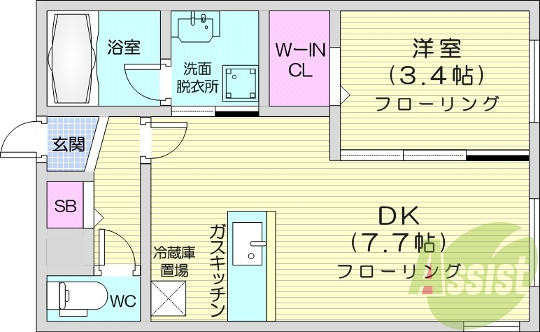 1LDK、エアコン、オートロック、独立洗面台