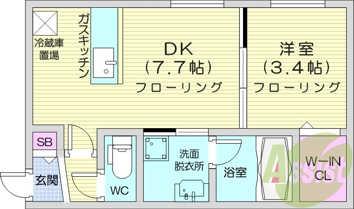 1LDK、エアコン、オートロック、独立洗面台
