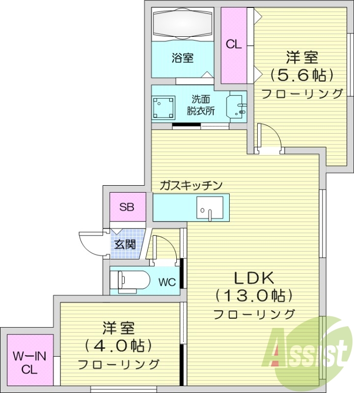 2LDK、エアコン、オートロック、独立洗面台