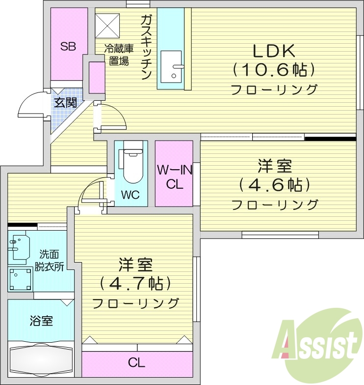 2LDK、エアコン、オートロック、独立洗面台
